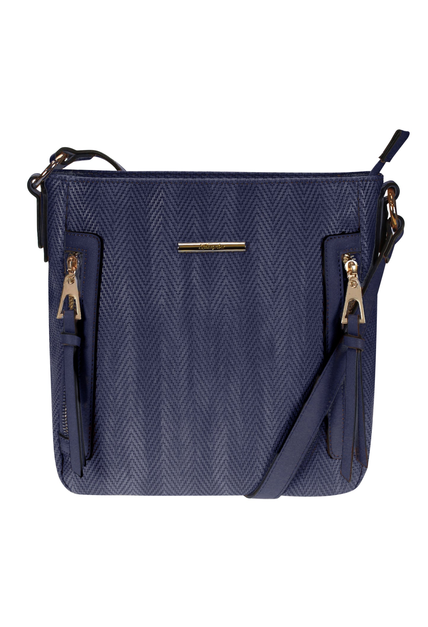 Navy Textured Crossbody Bag with Side Zips