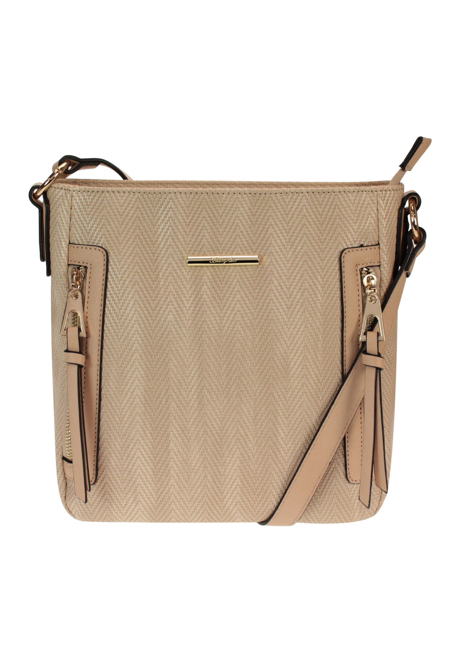 Natural Textured Crossbody Bag with Side Zips