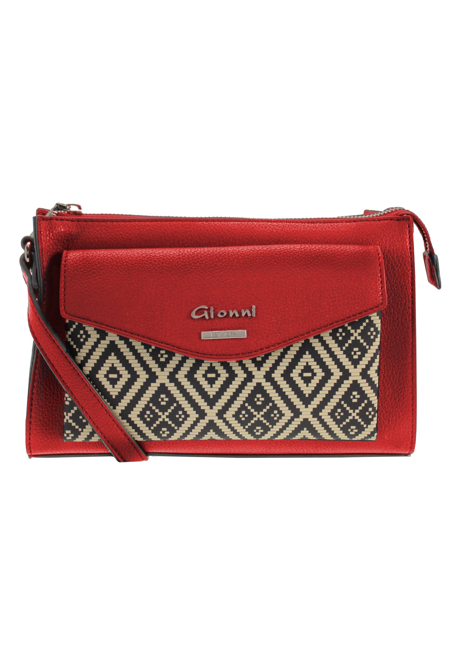 Front Pocket Crossbody Bag with Aztec Print in Red