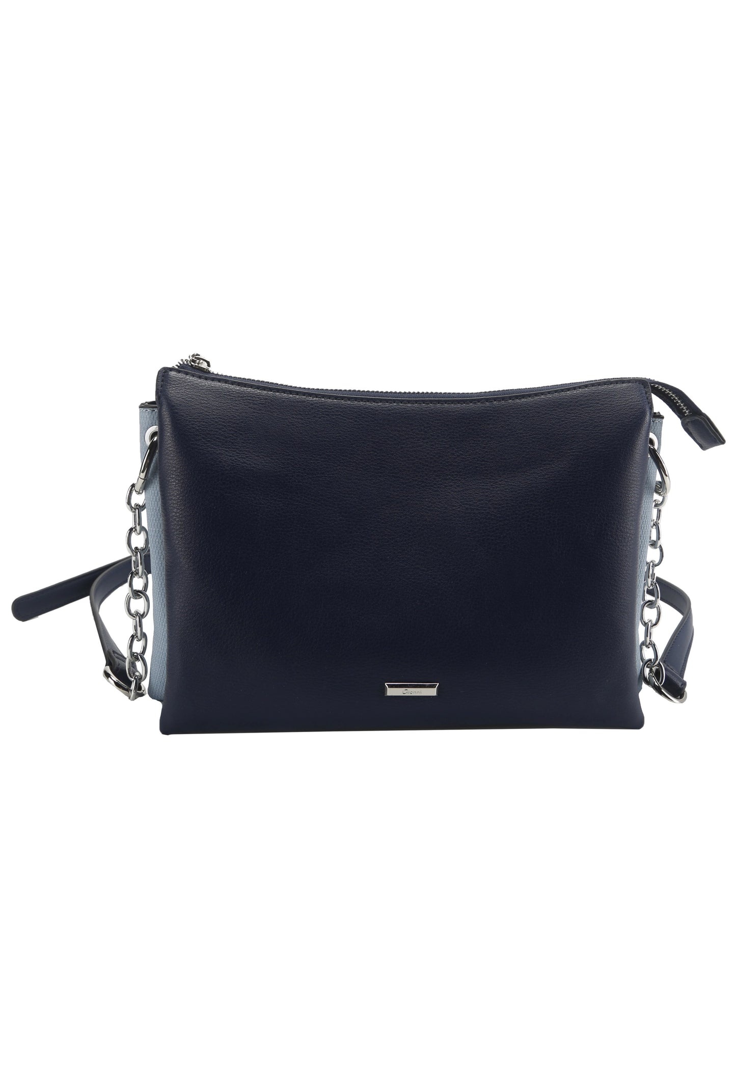 Curved Top Crossbody Bag with Triple Compartment in Navy and Blue