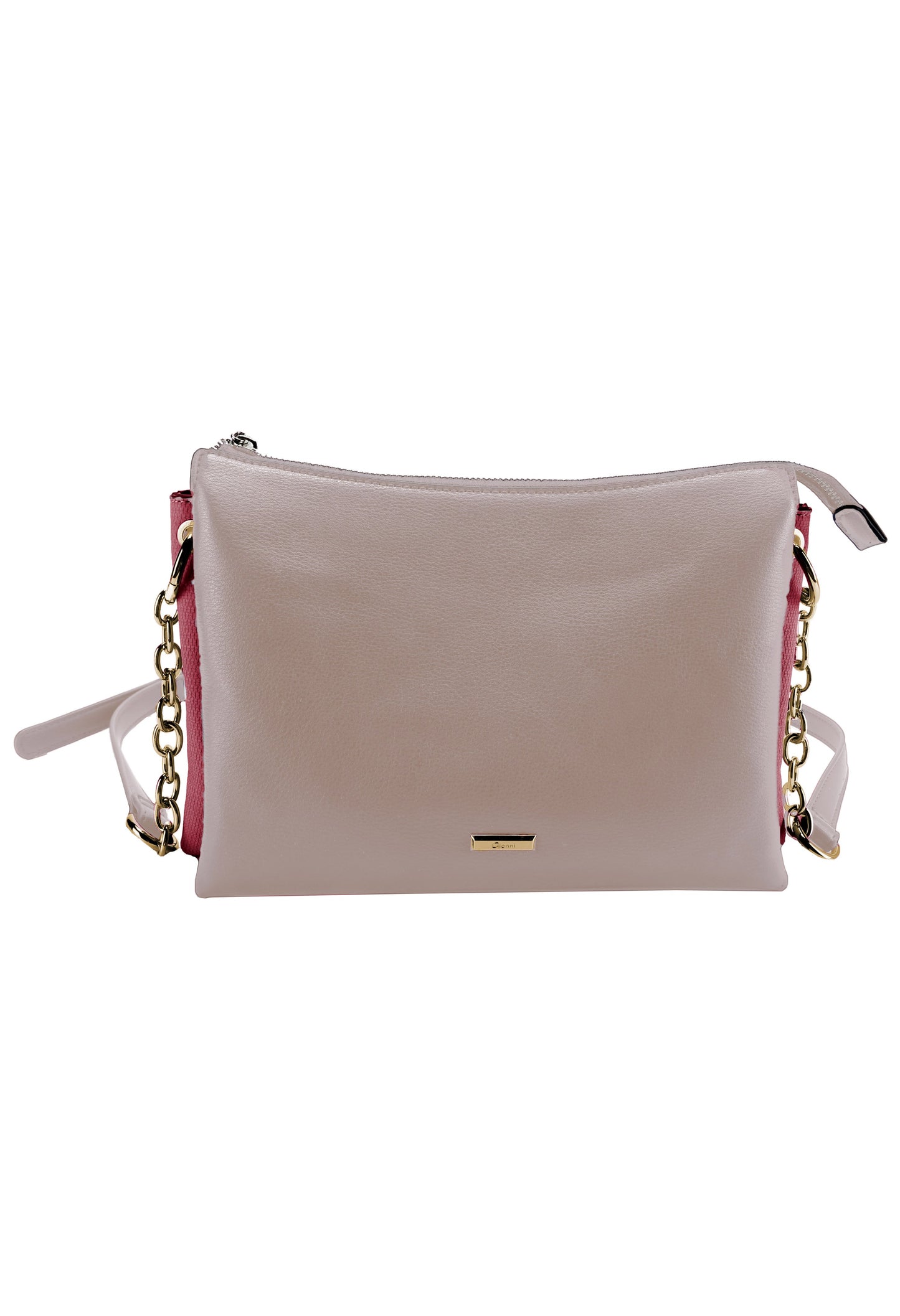 Curved Top Crossbody Bag with Triple Compartment in Pink and Fuchsia