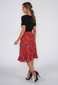 Pamela Scott Red Floral Ruffle Skirt