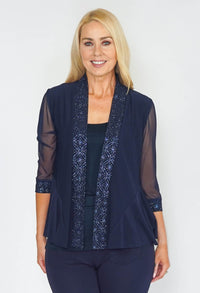 R AND M Richards Navy Glitz Kimono