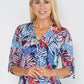 TROPICAL LEAF DESIGN TOP WITH PLEAT NECK DETAIL