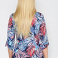 TROPICAL LEAF DESIGN TOP WITH PLEAT NECK DETAIL