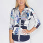 BLOUSE IN NAVY AND OF WHITE NAUTICAL PRINT.