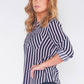 SATIN STRIPE SOFT V NECK ROLL UP SLEEVE BLOUSE