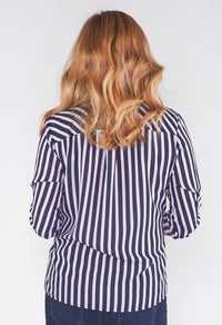 SATIN STRIPE SOFT V NECK ROLL UP SLEEVE BLOUSE