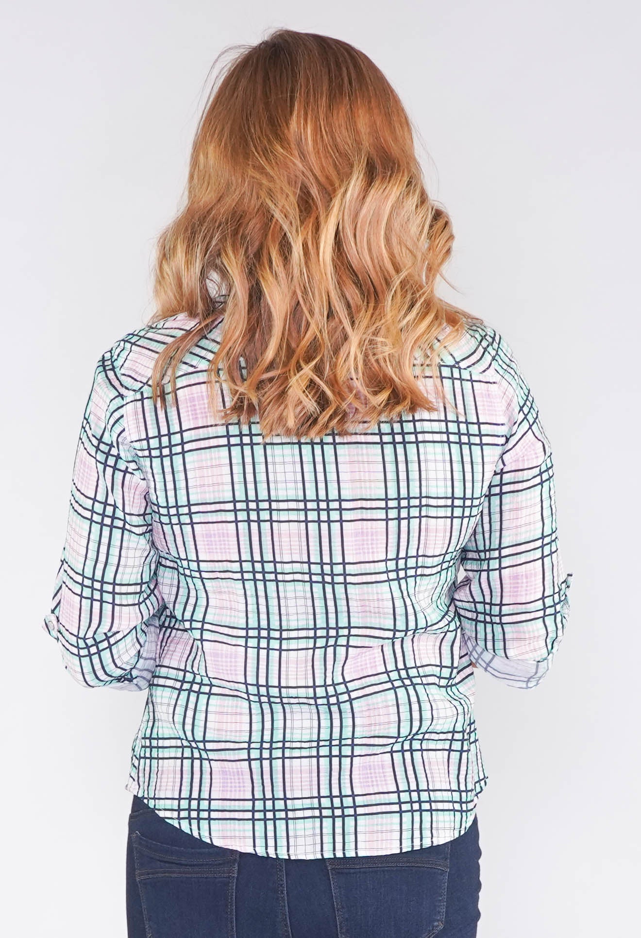 MULTI CHECK BLOUSE IN SOFT CRINKLE FABRIC