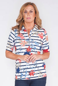 POLOSHIRT WITH STRIPE AND FLOWER PRINT