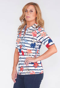 POLOSHIRT WITH STRIPE AND FLOWER PRINT