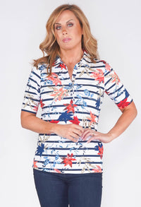 POLOSHIRT WITH STRIPE AND FLOWER PRINT