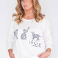 OVERSIZE SOFT LINEN TOUCH KNIT TOP WITH FUN CAT PRINT DETAIL