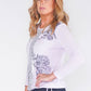 FLORAL STENCIL DESIGN TOP WITH FRONT SEQUIN DETAIL