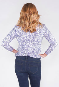 LILAC LEOPARD PRINT FAUX CROSSOVER TOP