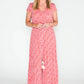 Pamela Scott printed maxi dress with button through front in red