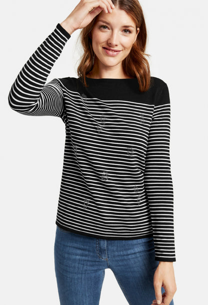 Gerry Weber striped jumper with diamante front in black