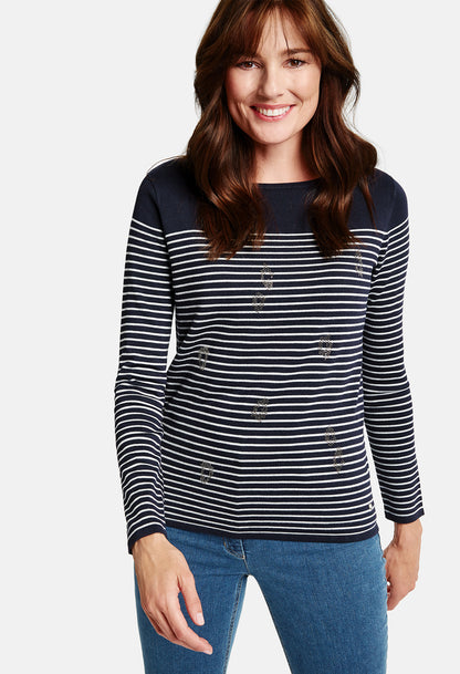 Gerry Weber striped jumper with diamante front in navy