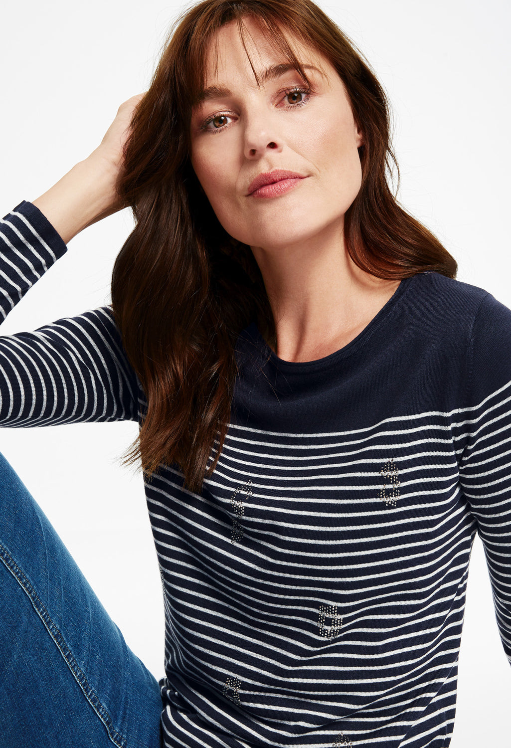 Gerry Weber striped jumper with diamante front in navy