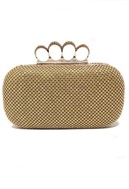 PAMELA SCOTT DIAMANTE CLUTCH BAG IN GOLD