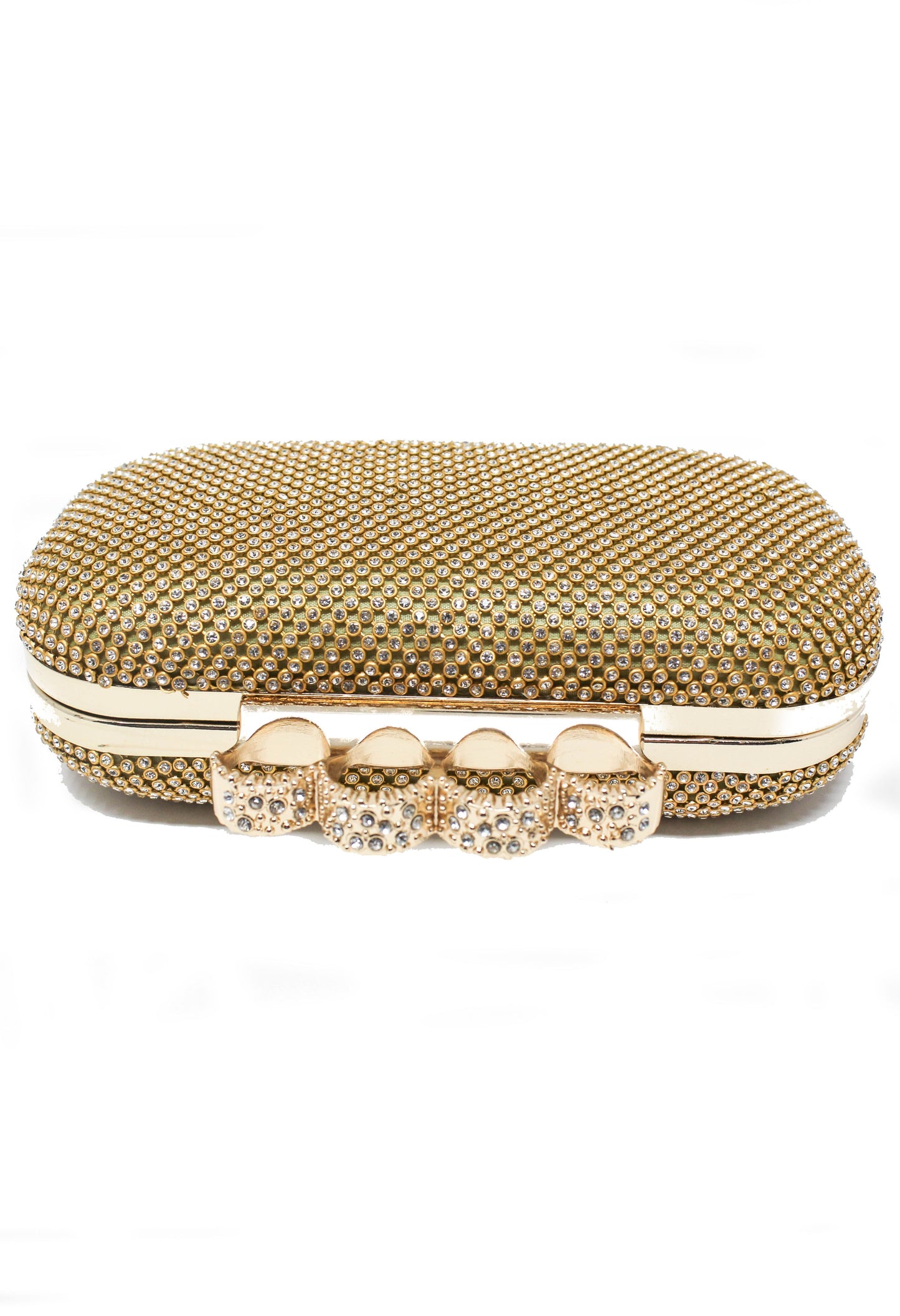 PAMELA SCOTT DIAMANTE CLUTCH BAG IN GOLD