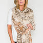 snake print scarf with foil detail in beige