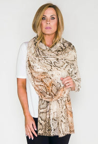 snake print scarf with foil detail in beige