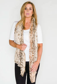 snake print scarf with foil detail in beige