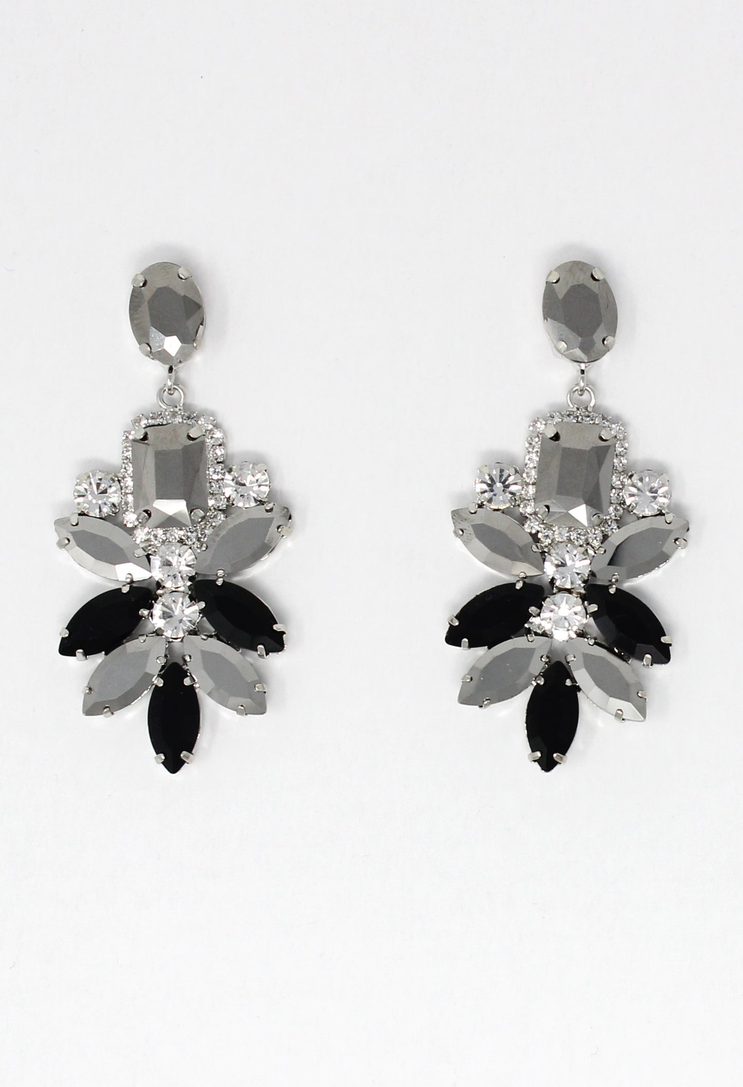 Diamante earrings in black and pewter