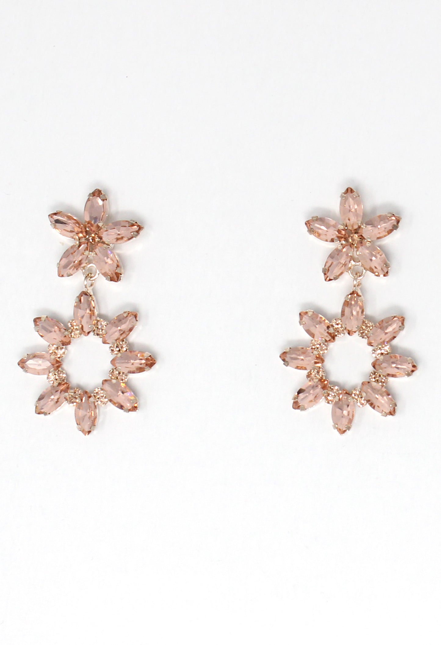 diamante earrings in rose pink