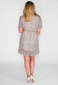 Pamela Scott Beige Printed Faux Wrap Dress