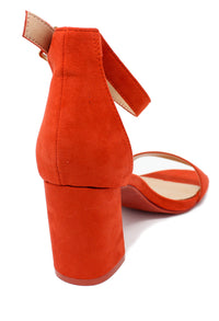 orange suedette block heel sandal