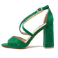 green suedette sandal with criss cross front