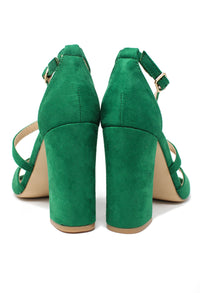 green suedette sandal with criss cross front