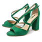 green suedette sandal with criss cross front