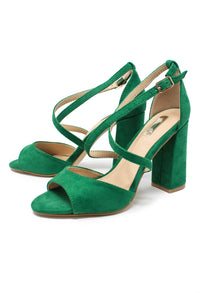 green suedette sandal with criss cross front