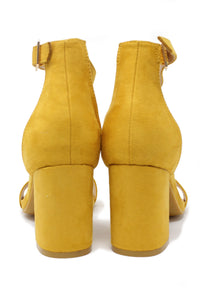 yellow suedette block heel sandal