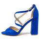 royal blue suedette sandal with criss cross front