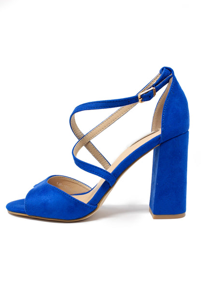 royal blue suedette sandal with criss cross front