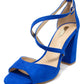 royal blue suedette sandal with criss cross front