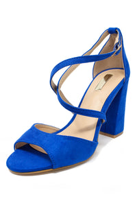 royal blue suedette sandal with criss cross front