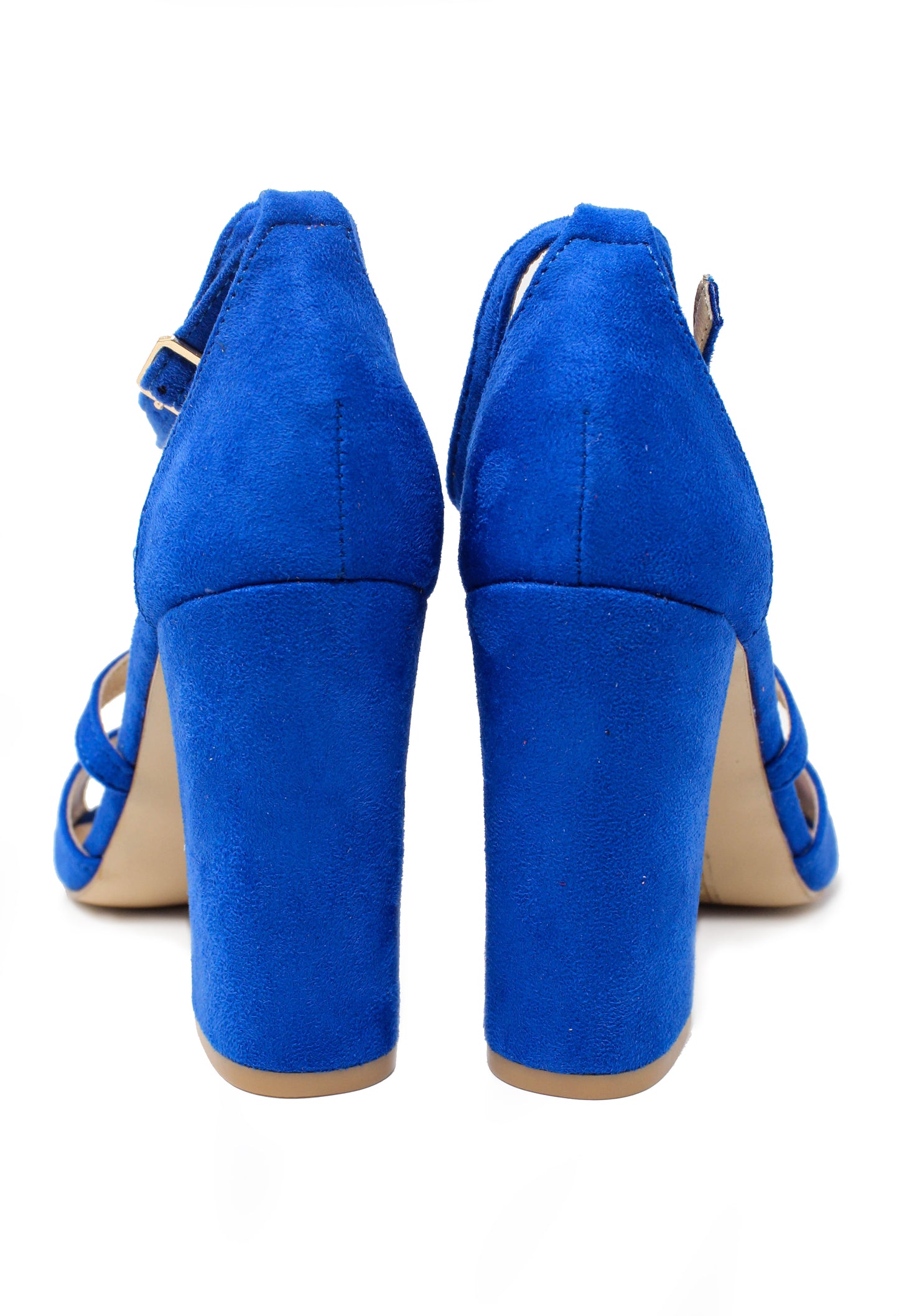 royal blue suedette sandal with criss cross front