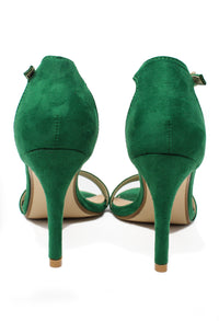 green barely there suedette sandals