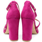 Fuchsia suedette sandal with criss cross front