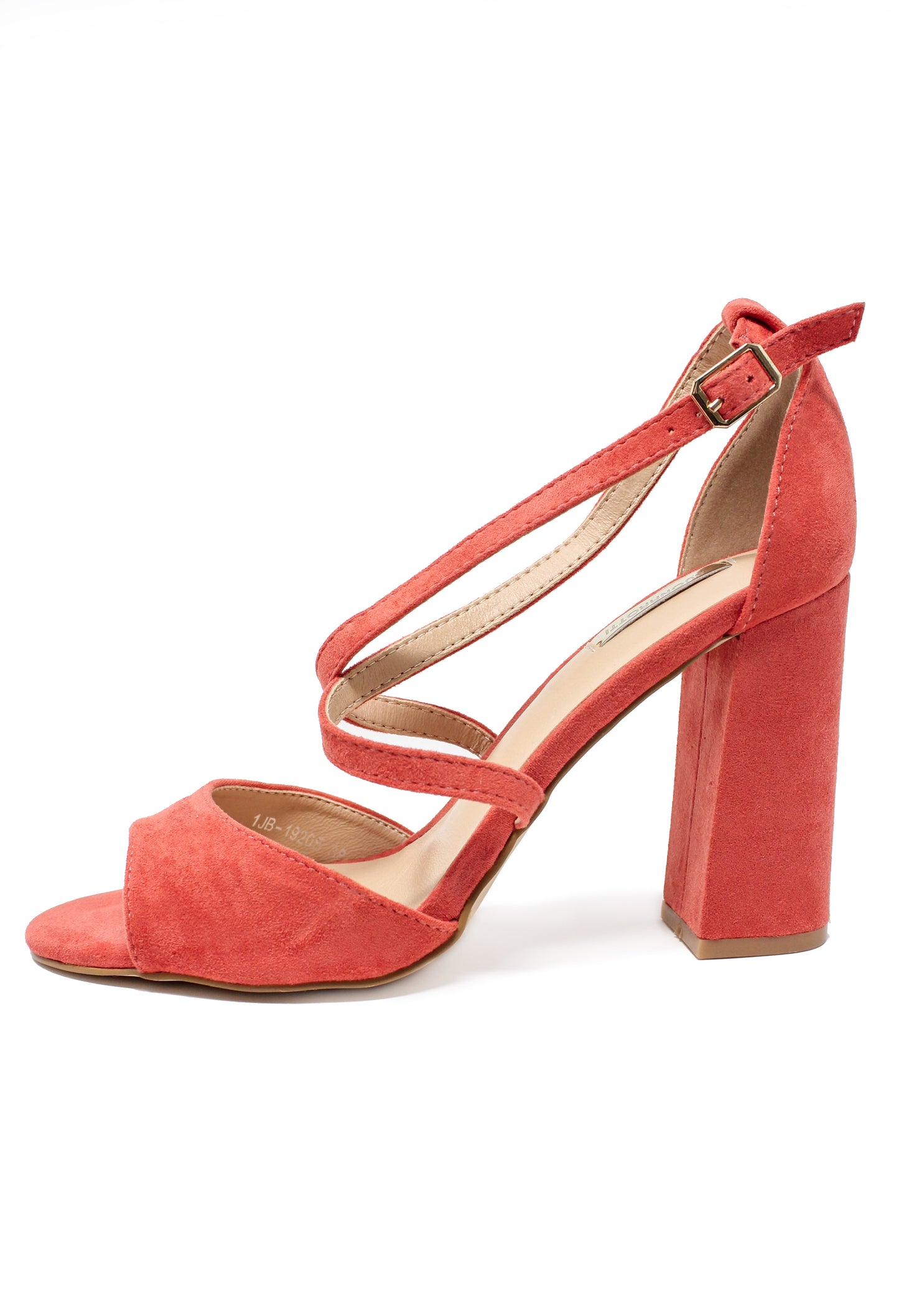 Pink suedette sandal with criss cross front