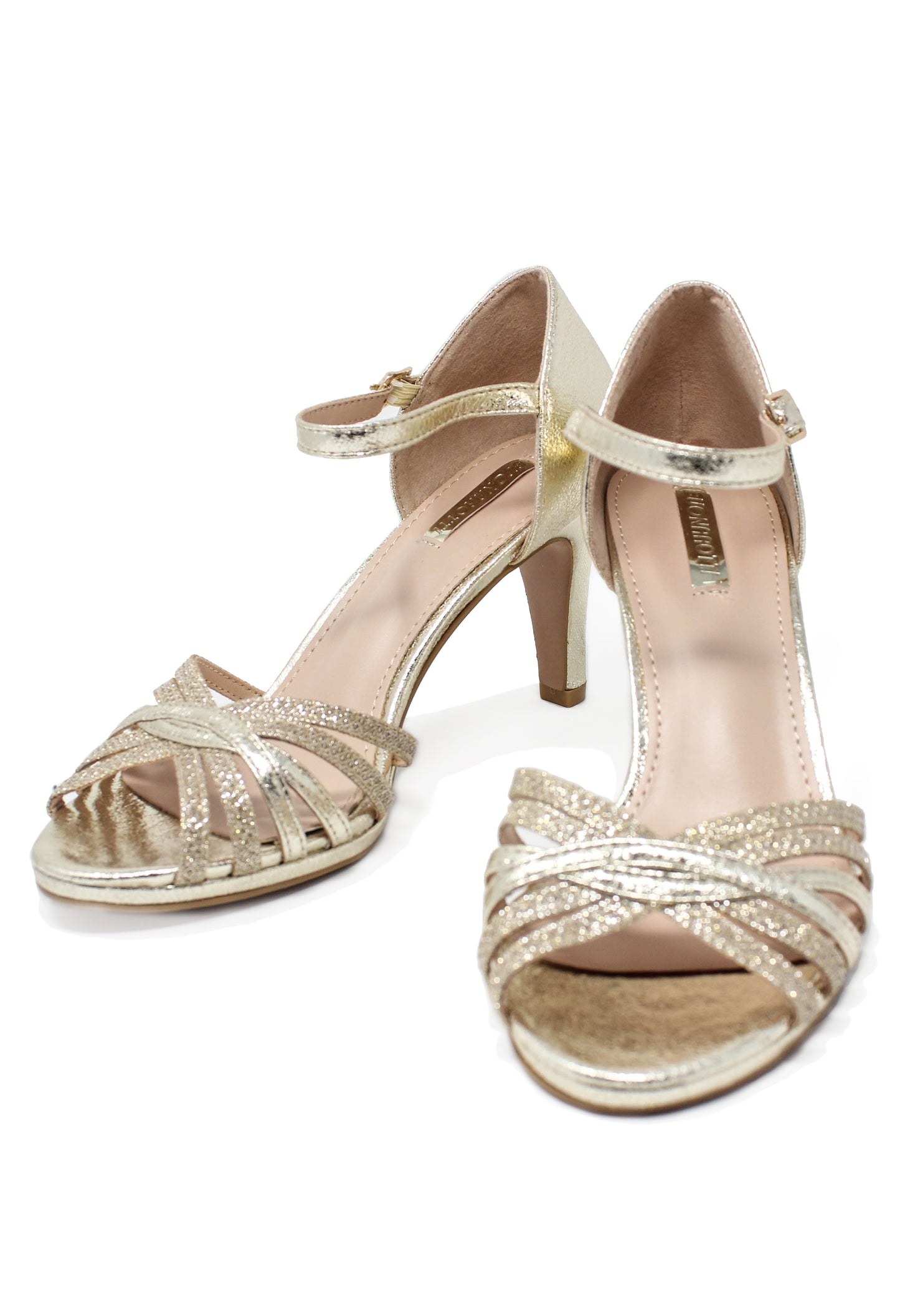 gold glitzy open toe front sandal