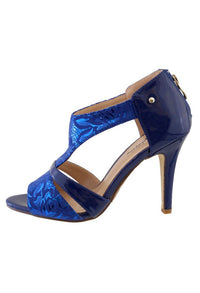 Blue Metallic High Heel Peep Toe Shoe