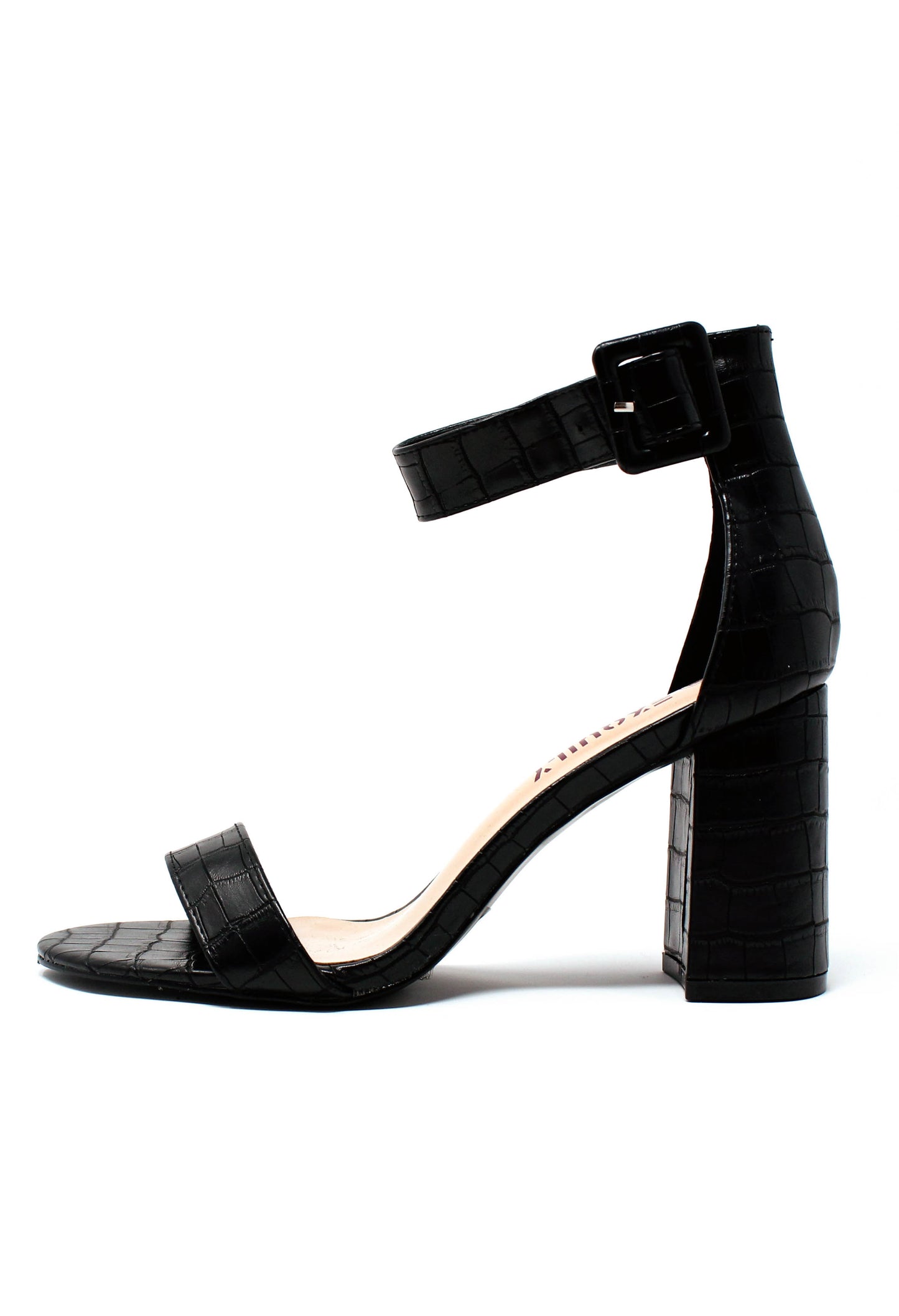 BLACK CROC PRINT BLOCK HEEL SANDAL