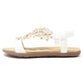 White Floral Diamante Stud Detail Flat Sandals