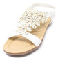 White Floral Diamante Stud Detail Flat Sandals